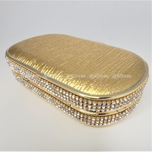 Gold Metallic Evening Purse Gold Minaudiere Cocktail Clutch Purse - Picture 3 of 11